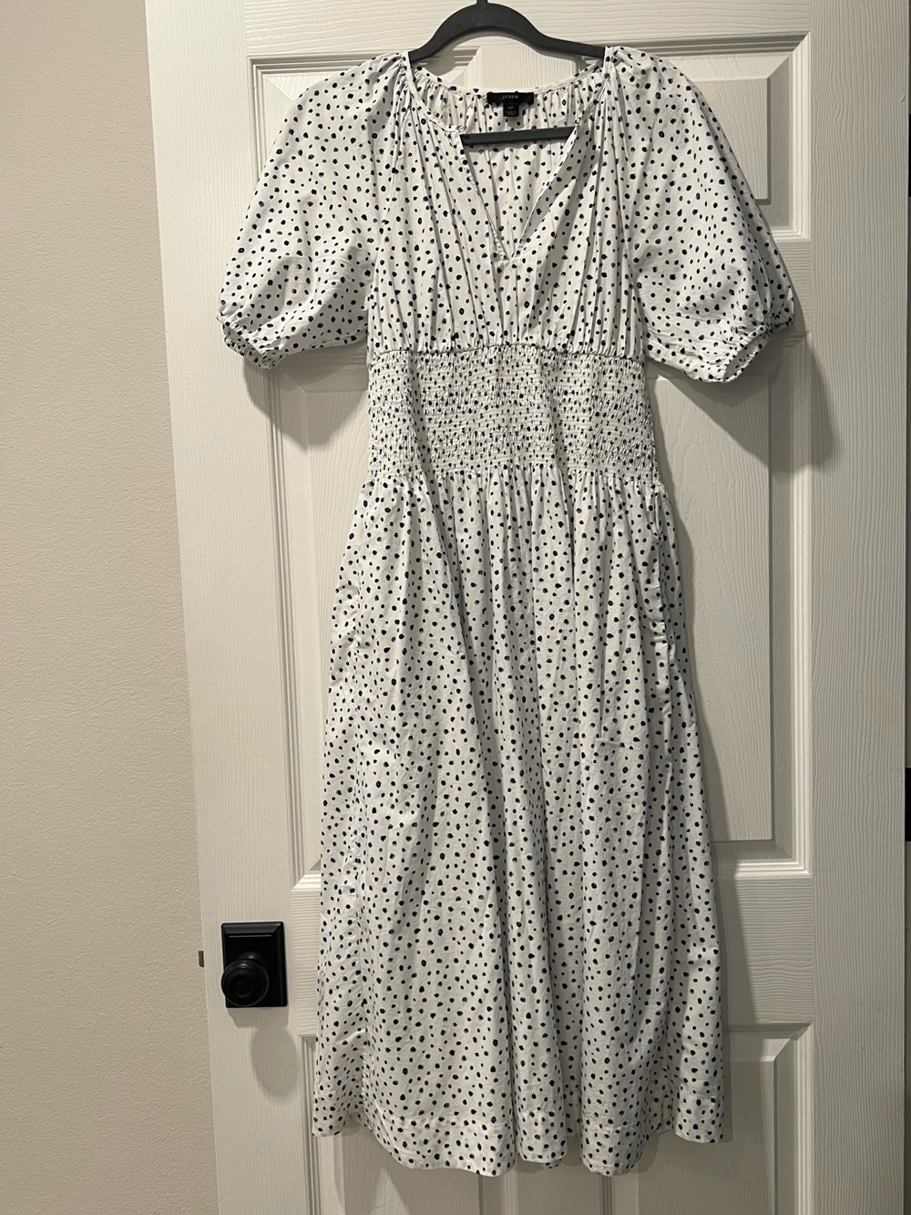 J. Crew White Midi Dress with Black Polka Dots